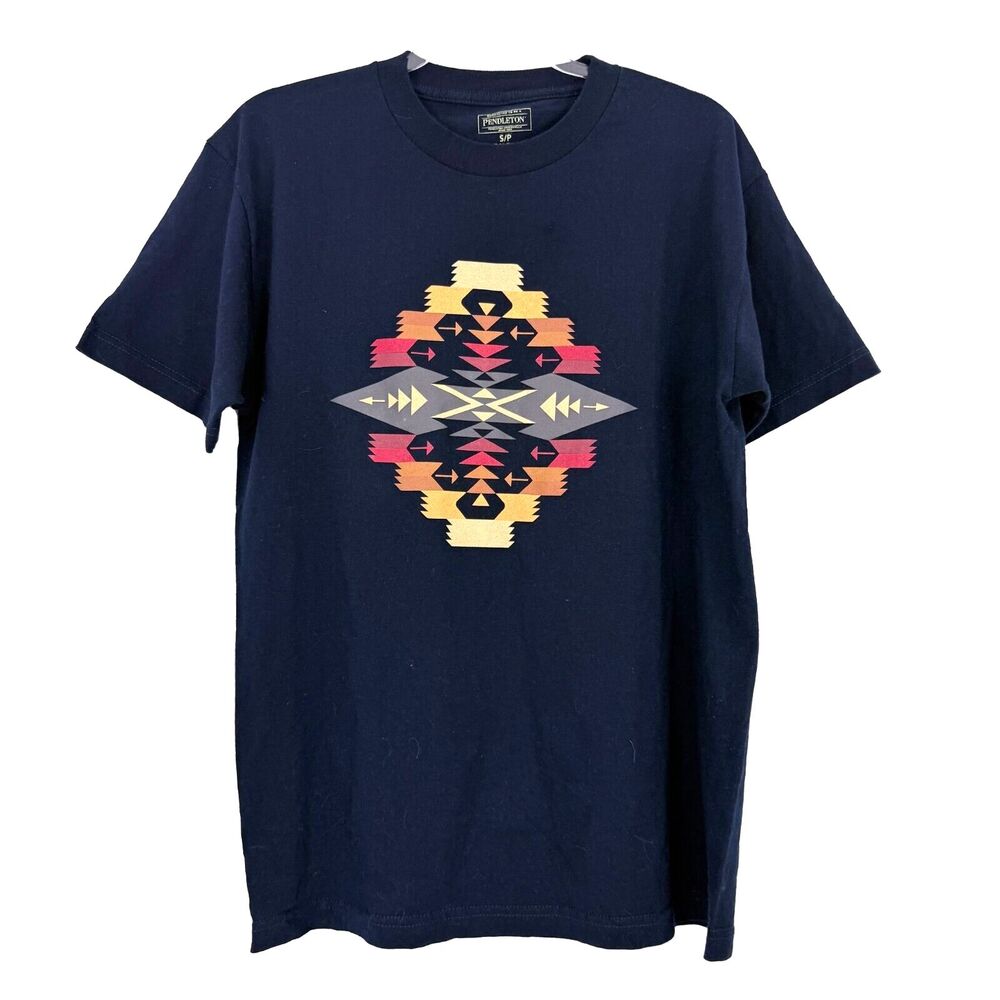 PENDLETON Men's Aztec Tribal Graphic Tuscon T-Shirt S Regular Fit Navy Blue B64